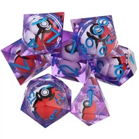 Ensemble de dés polyédriques en résine transparente à bords tranchants, faits à la main, avec inclusions œil d'elfe rouge et blanc, 7 pièces, pour jeux de rôle de table, dans un sac PE