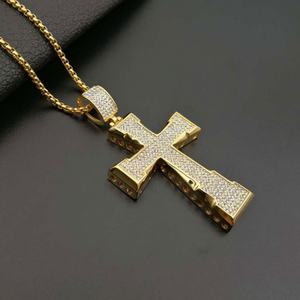 Collar de cruz grueso de acero inoxidable de lujo, chapado en oro de 14k, de color claro, que no se deslustra, estilo hip-hop, para hombre y mujer - Product Image 2