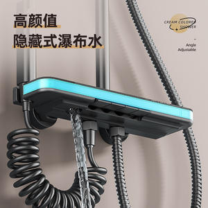 Conjunto de Ducha en Cascada de Cerámica Cepillada Oculta con Grifo Termostático Rectangular y Luz Ambiental para Uso Doméstico - Product Image 1