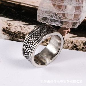 European American Style Distressed Plaid Retro <b>Couple</b> <b>Ring</b> Titanium Steel Band Men's Jewelry SA776 - Product Image 4