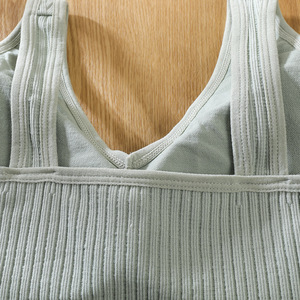 Women's One-Piece Wire-Free Bralette Solid Color Ribbed Tank Top Racerback Breathable Spandex/Nylon Seamless Underwear with Cup - Product Image 3
