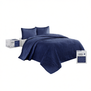 Juego de Cubrecamas Reversibles Azul Marino, Tamaño Individual, Algodón y Poliéster, Teñido Liso, Cosido, de Lujo para el Hogar - Product Image 1