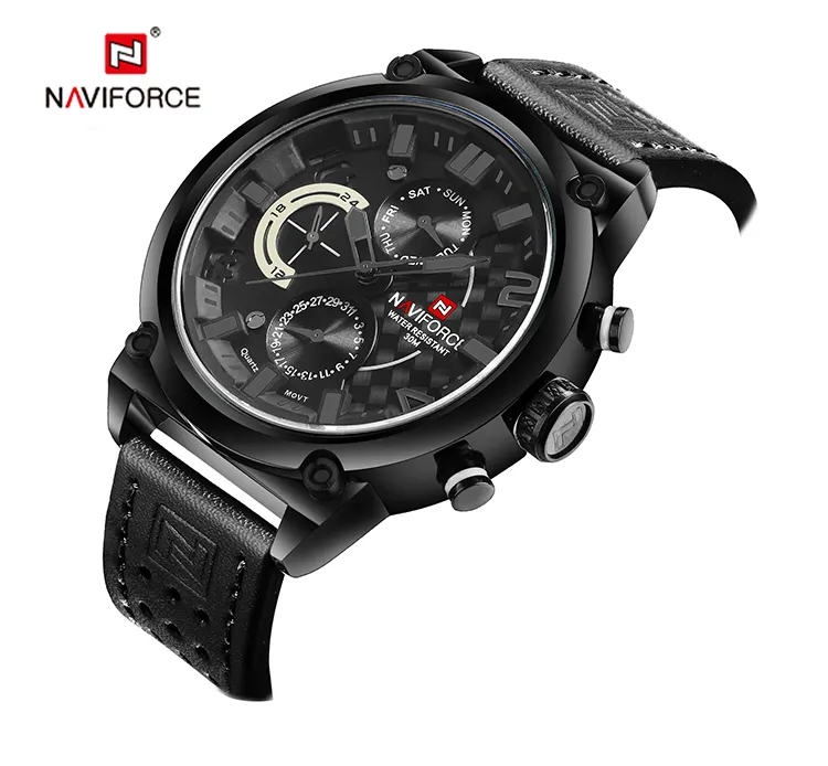 NAVIFORCE NF9068 trending OEM gents quartz watch low cost Leather band 3 dials Calendar week display new business watch design