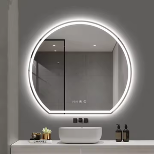 Espejo Redondo LED para Baño con Anillo LED Interior Retroiluminado, Teclas Táctiles, Reloj, Sin Marco, Montado en la Pared para Hotel - Product Image 4