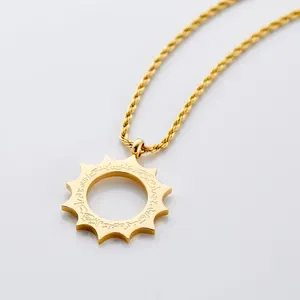 Prayer's Gift Islamic Muslim Arabic Calligraphy Jewelry Custom Sun Pendant Engrave With Hardship Comes Ease Sun Necklace For Eid