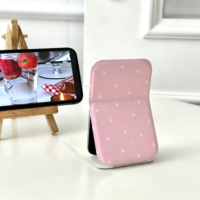 Miroir de maquillage de poche mignon avec imprimé étoile rose doux, accessoire de beauté cosmétique portable et pliable pour le maquillage quotidien des filles