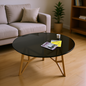 Plateau de table basse rond en verre trempé noir, 38,6 pouces, 1/2 pouce d'épaisseur, bord biseauté, design moderne et minimaliste, meubles de salon - Product Image 2