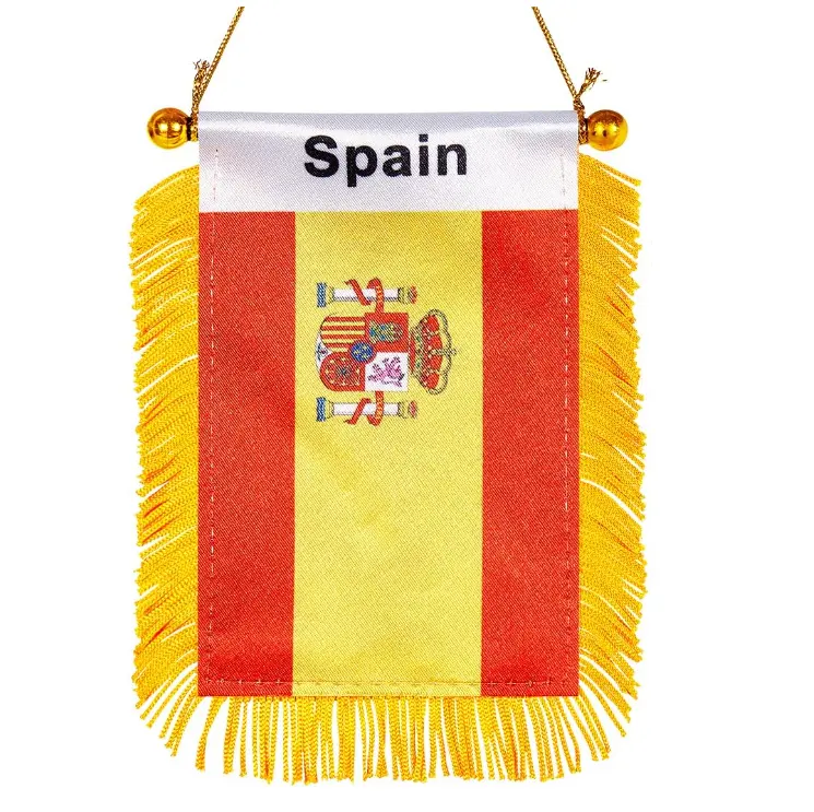 High quality double side printed Spain Country Flag Mini Fringed Banner to Hang on Car Window