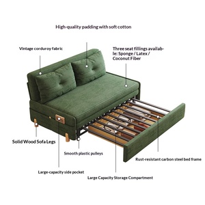 Canapé-lit télescopique moderne en velours côtelé, pliable et multifonctionnel, pour petit appartement, salon, chambre à coucher, usage double - Product Image 4