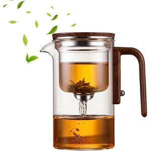 Factory Direct Sales High Quality Fashion Design 500ml Dormitory Office Wooden Handle Glass Teapot Large Capacity Glass - Product Image 1
