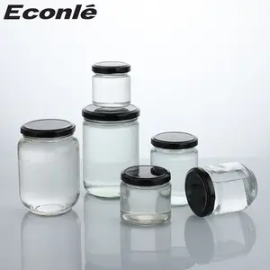 定制廉价中国批发带盖食品储物罐透明直边圆形玻璃蜜罐食品容器储物罐