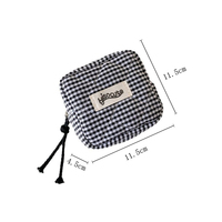 Sacs cosmétiques en tissu de coton écologique à carreaux miniatures avec logo personnalisé, fermeture éclair, sacs portables pour écouteurs, porte-monnaie mignon