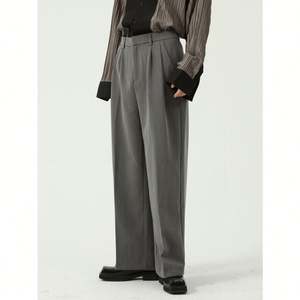 Factory Customized Simple <b>Black</b> Loose <b>Dress</b> Pants Wool Coton Blend Men's Solid Color Casual Straight Pants - Product Image 4