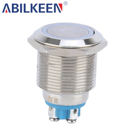 Interrupteur métallique 19 mm en laiton nickelé IP65 250 V, bouton-poussoir étanche à tête plate, verrouillage 1NO, 2 bornes à vis, commande électrique