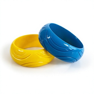 Best Quality Colorful Resin Carved Bangles Set for Children Cute Fashionable <b>Bracelets</b> <b>Red</b> Blue Yellow Green Stackable Design - Product Image 5
