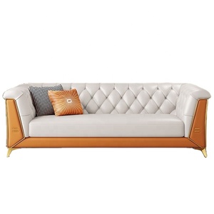 Ensemble de canapés <span class=keywords><strong>Chesterfield</strong></span> en bois de luxe personnalisable avec revêtement en cuir PU, design sans accoudoirs pour <span class=keywords><strong>2</strong></span> ou 3 places - Product Image 1