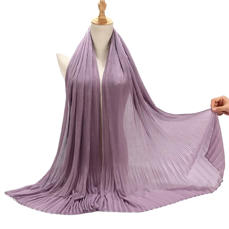 Perle Polyester mousseline de soie plissée rayé enveloppement foulard dames musulman mode foulard Hijabs