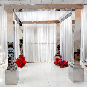 ฉากหลังงานแต่งงานกลางแจ้งทรงสี่เหลี่ยมแบบเรียบง่ายทันสมัย ทำจากสแตนเลสสีเงินแบบกระจก สำหรับงานแต่งงาน - Product Image 6