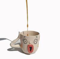 Tasses à café en céramique personnalisées avec couvercle fait à la main, tasses en céramique à motif de visage drôle en vrac