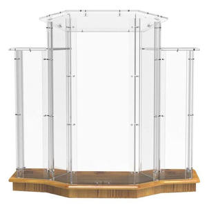 Podio con Base de <span class=keywords><strong>Madera</strong></span> y <span class=keywords><strong>Atril</strong></span> de Acrílico Transparente, Púlpito, Construcción de 3 Niveles - Product Image 1