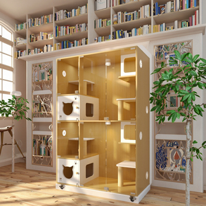 Huisdierenverblijf kattenkooi grote modulaire houten kattenhuis transparante glazen bench voor katten - Product Image 5