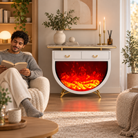 Meuble de cheminée électrique LED moderne autoportant avec tiroirs de rangement, cheminée décorative pour la maison