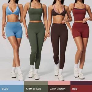 Nuevo Conjunto de Yoga de 5 Piezas para Mujer con Logotipo Personalizado, Colores en Contraste, Transpirable, de Secado Rápido, Sujetador, Chaleco, Chaqueta, Leggings, Traje Deportivo con Efecto Levanta Glúteos - Product Image 5