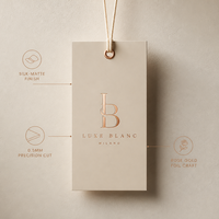 Étiquettes en carton de luxe 700 GSM gris galet lisse avec dorure noire mate, cordon en papier premium, pour articles de luxe, chaussures et articles en cuir
