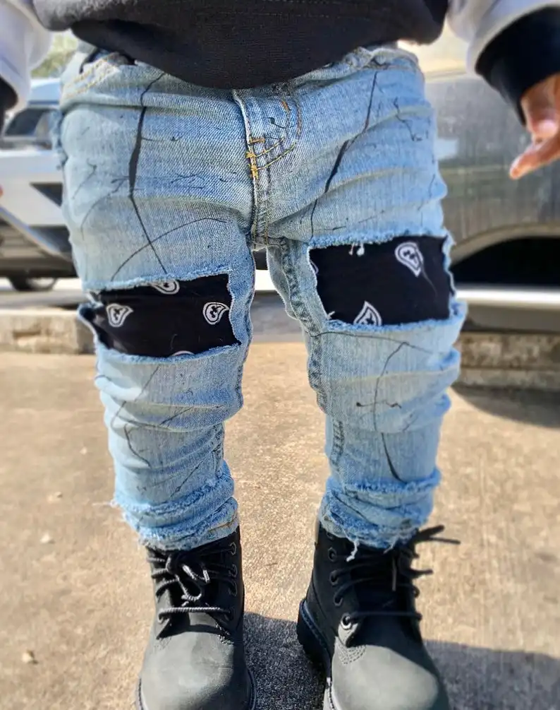 2021 Distressed Jeans Painted Fall Baby Ripped Toddler Denim Distressed ripped jeans for toddlers