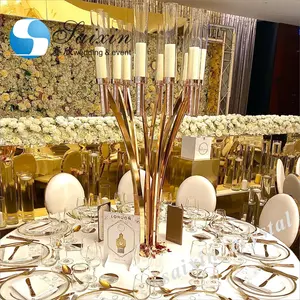 Saixin 130cm 높이 우아한 유럽 럭셔리 웨딩 금속 촛불 골드 10 팔 촛대