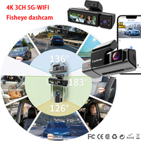 Caméra embarquée Carlover AI 4K GPS Fisheye 3 canaux 5G WIFI, enregistreur vidéo de voiture caché à triple objectif, garantie d'usine d'un an