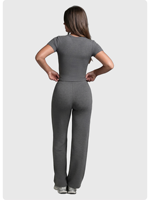 Ensemble de survêtement décontracté 2 pièces pour femme, personnalisé, vente en gros, collection printemps, t-shirt à manches courtes et pantalon large à cordon de serrage