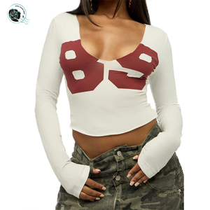 Maglietta corta a manica lunga da <span class=keywords><strong>donna</strong></span> American Y2K Top corto con stampa numero 89 con Design scollato - Product Image 1