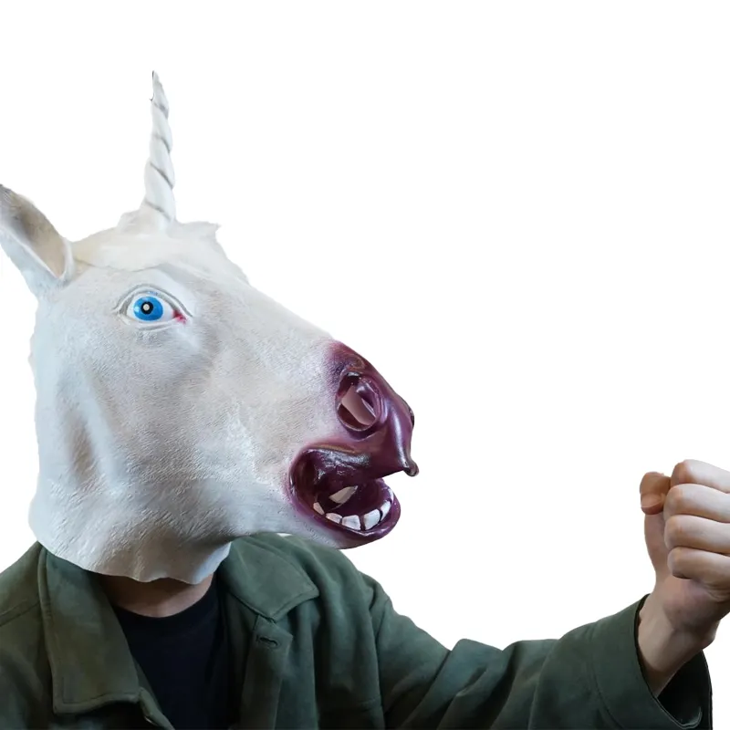 Venta caliente mascarada látex Horror miedo media cara plástico fantasma Cosplay cabeza de caballo máscaras Halloween para hombres