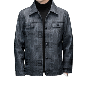 Veste en cuir à revers pour homme, style coréen, coupe ajustée, noir et or, chaudement rembourrée, pour l'automne et l'hiver - Product Image 1