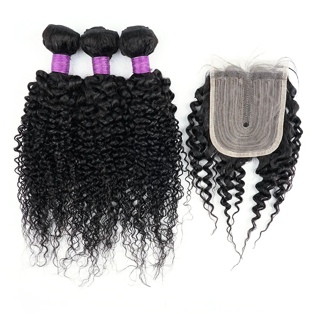 Mossi Bundles Capelli con Chiusura Tempio Cuticola Allineati Virgin Umani di Remy Jerry Ricci Fornitore All'ingrosso Non Trasformati 100% Raw Indiano