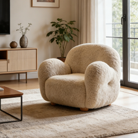 Fauteuil d'appoint confortable en tissu Teddy, fauteuil club rond en fourrure crème, siège rembourré en polaire douce, meubles de lecture pour chambre à coucher