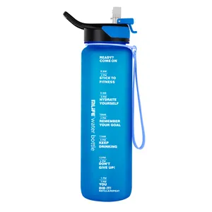 Botellas de agua motivacionales de 32 oz con marcador de tiempo para beber sin BPA a prueba de fugas para gimnasio Fitness botella de agua al aire libre con pajita