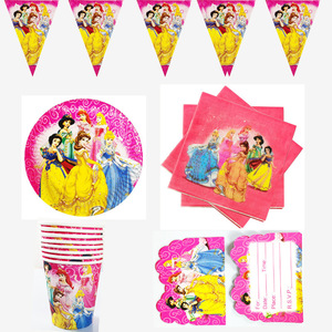 Piatti, Bicchieri e Utensili in Plastica per Feste di Compleanno per Bambini, Decorazioni Moderne e Minimaliste con Sei Principesse delle Fiabe - Product Image 2