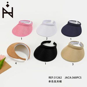 Visiera con fermaglio per capelli in tinta unita, 360 pezzi, cappello di protezione solare monocolore per donna, per uso esterno - Product Image 2
