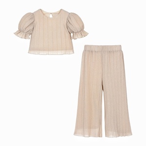 Vêtements en laine modestes en gros pour <span class=keywords><strong>filles</strong></span> de <span class=keywords><strong>17</strong></span> ans : Ensemble élégant haut et pantalon large à manches bouffantes, tenue décontractée scintillante pour soirée - Product Image 4