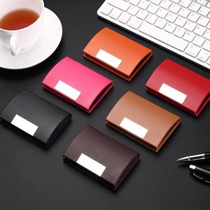 Wholesale Hot Sale Cardholder PU Cover Metal Card Case Stainless Steel Card Box Name ID Business Card Holder