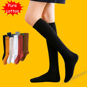 Femmes automne coton épaissi solide demi-longueur <span class=keywords><strong>bas</strong></span> noir filles genou haute étudiant chaussettes - Product Image 4