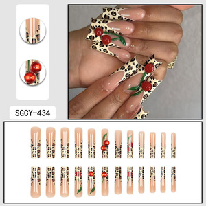 Européen Américain Extra Long Français Imprimé Léopard <span class=keywords><strong>Cerise</strong></span> Ongles de <span class=keywords><strong>Manucure</strong></span> Amovibles Simple Commerce Extérieur Ongles Artificiels - Product Image 3