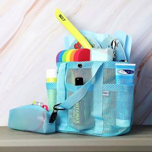 Bolsa de Compras de Malla Azul Personalizable Unisex 2025 con Logotipo Impreso a Color, Bolsas de Playa de Verano de Malla de Poliéster Negras - Product Image 6