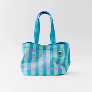 Borsa Tote in Tela a Righe di Alta Qualità Personalizzata <span class=keywords><strong>con</strong></span> <span class=keywords><strong>Iniziali</strong></span> <span class=keywords><strong>Ricamate</strong></span>, Colore Personalizzato e Manico <span class=keywords><strong>con</strong></span> Nastro Logo - Product Image 3