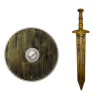 Réplica de Escudo Redondo y Espada de Plástico en Oro y Bronce, Estilo Medieval/Romano Antiguo, Accesorio de Arma para Halloween