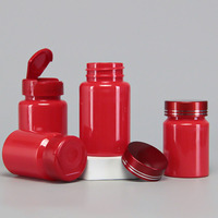 Bouteille en plastique rouge écologique de 60 ml et 100 ml pour compléments alimentaires, capsules et comprimés