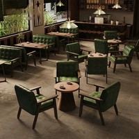 Ensemble de chaise et table rembourrés en cuir rétro moderne |   Cadre en bois |   Personnalisé, Prix d'usine, Vente en gros |   pour Café & Restaurant