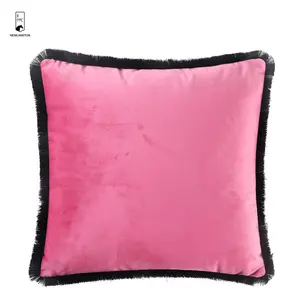 24 New Arrival Solid Color Velvet Custom Cushion Cover Ultra Soft Plain Decor Pillow Case With Fringe